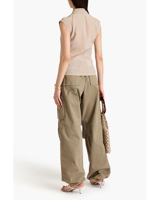 Brunello Cucinelli Natural Draped Silk Crepe De Chine Top