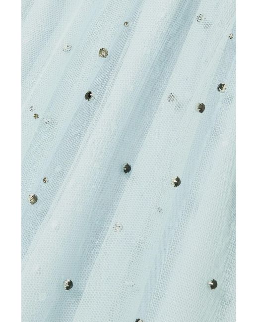 RED Valentino Blue Crystal-embellished Ruched Tulle Midi Dress