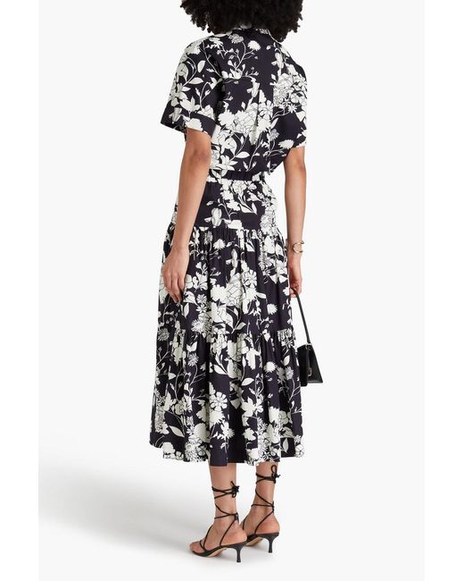 Maje White Floral-Print Cotton Midi Skirt