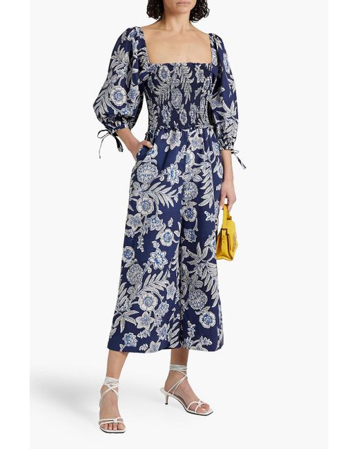 Cara Cara Blue Jazzy Cropped Printed Cotton-poplin Jumpsuit