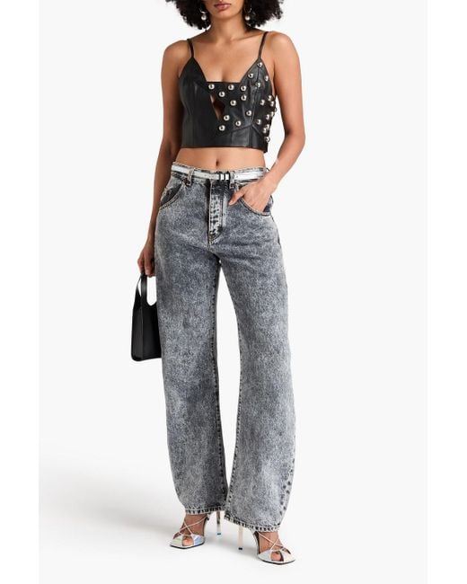Area Black Cropped oberteil aus leder mit nieten
