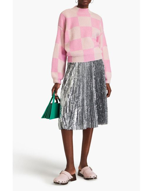 Stine Goya Pink Adonis Checked Jacquard-knit Turtleneck Sweater