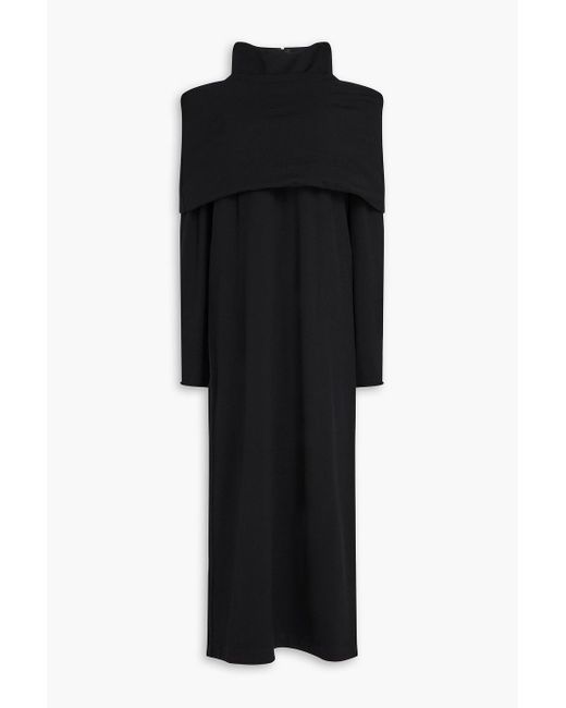 Brunello Cucinelli Black Midikleid aus jersey aus einer wollmischung mit cut-outs und zierperlen