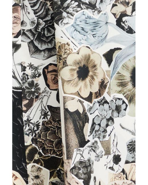 Marni White Flared Floral-print Cotton Midi Dress
