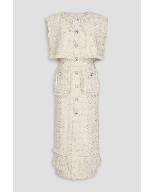 Huishan Zhang Natural Peyton Layered Metallic Tweed Midi Dress