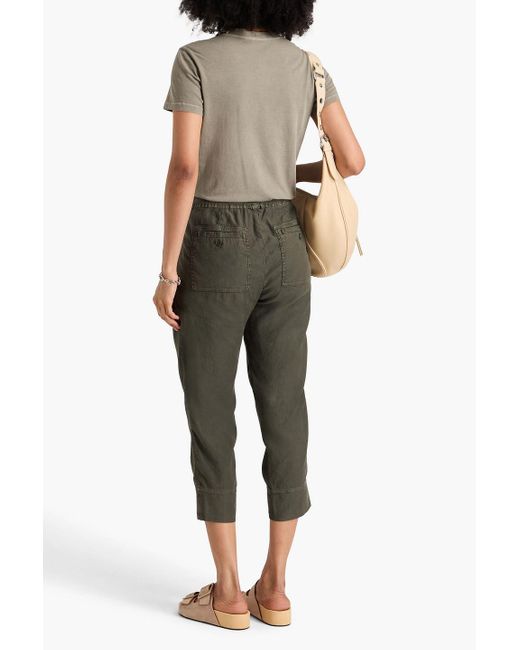 James Perse Green Cropped Lyocell And Linen-blend Twill Tapered Pants