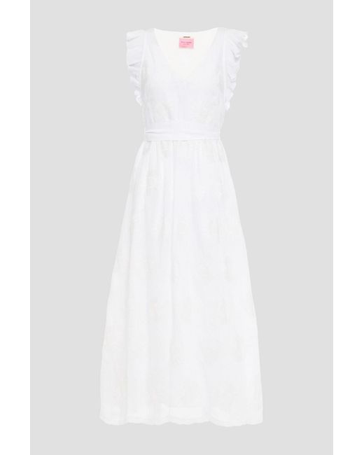 Kate Spade White Ruffled Embroidered Woven Midi Dress