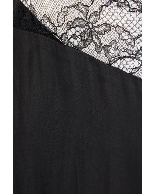 Maje Black Lace-Trimmed Satin Midi Slip Dress