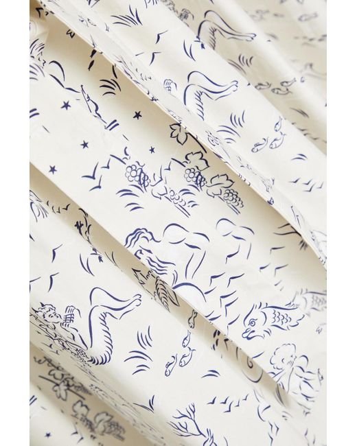 Shrimps White Liberty Shirred Printed Cotton-poplin Halterneck Midi Dress
