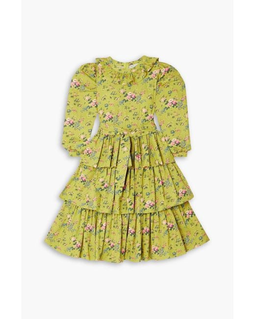 BATSHEVA Yellow Welsh Ruffled Floral-print Cotton-poplin Dress