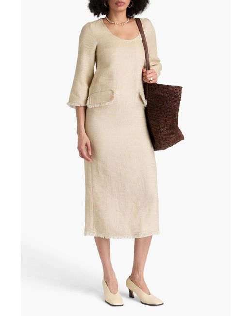By Malene Birger Natural Delany Fringed Linen-Blend Jacquard Midi Dress