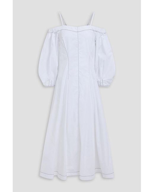 Rejina Pyo White Leila Cold-Shoulder Cotton-Poplin Midi Dress