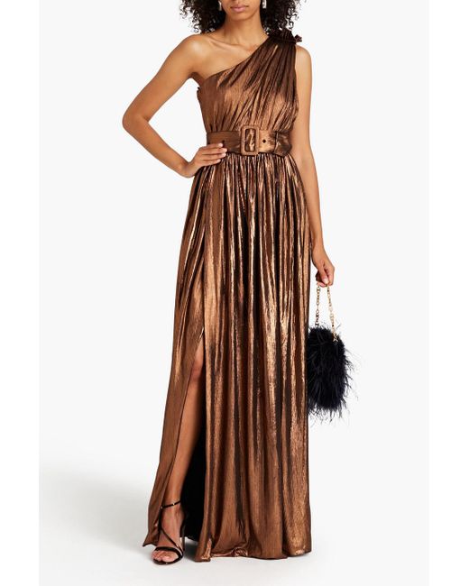 retroféte Brown Andrea One-shoulder Pleated Jersey Gown