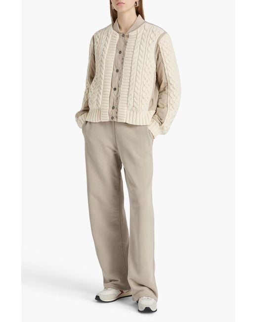 Rag & Bone Natural Ston bomberjacke aus einer baumwollmischung mit zopfstrickmuster und shell-einsätzen