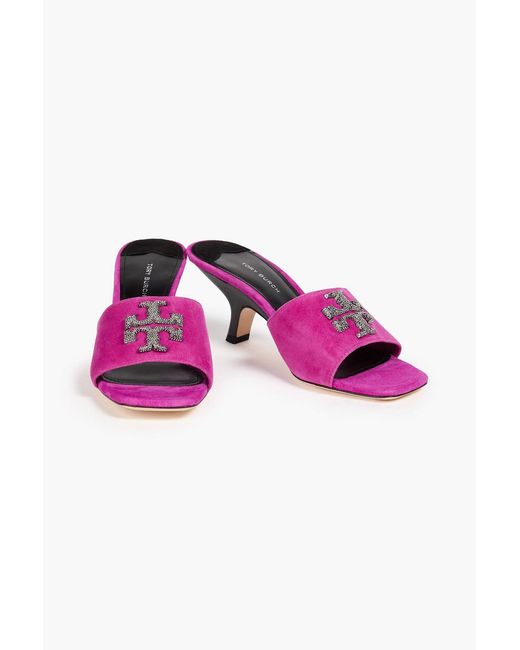Tory Burch Pink Eleanor Embellished Suede Sandals