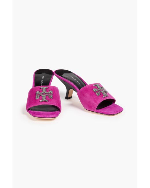 Tory Burch Pink Eleanor Embellished Suede Sandals
