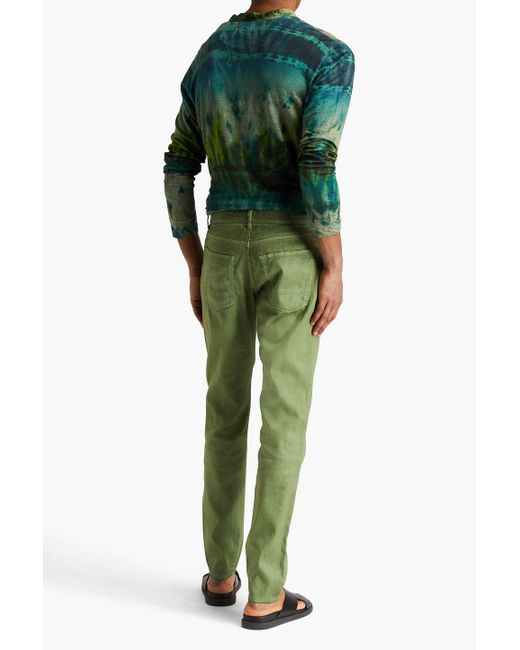 120% Lino T-shirt aus leinen-jersey mit flammgarneffekt, batikmuster und henley-kragen in Green für Herren