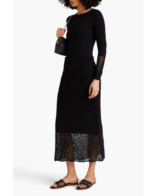 Vince Black Crochet-knit Cotton-blend Midi Skirt