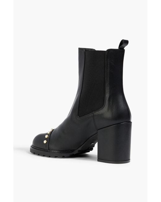 Stuart Weitzman Black All Pearls Embellished Leather Chelsea Boots