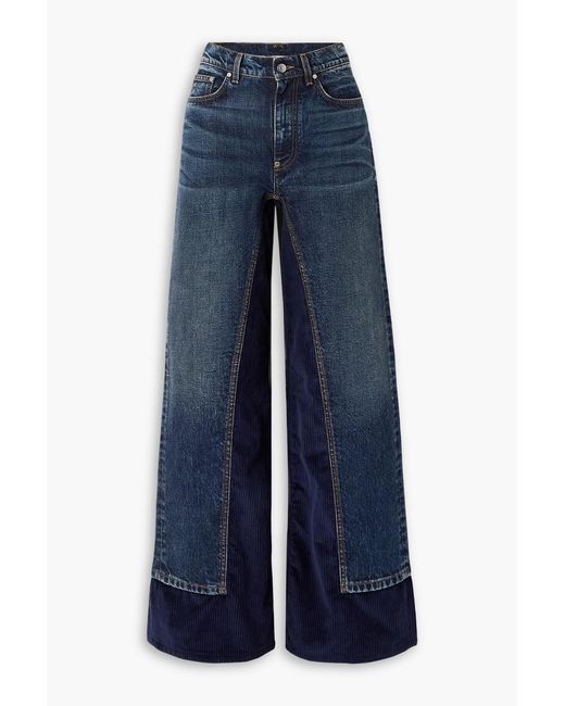 Stella McCartney Blue Corduroy-Trimmed High-Rise Wide-Leg Jeans