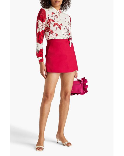 RED Valentino Red Floral-print Silk Crepe De Chine Shirt