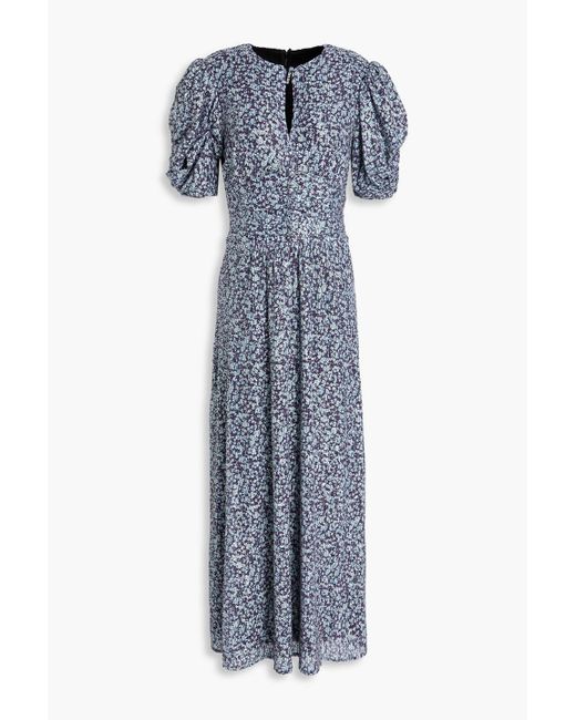 ROTATE BIRGER CHRISTENSEN Blue Printed Embellished Mesh Maxi Dress
