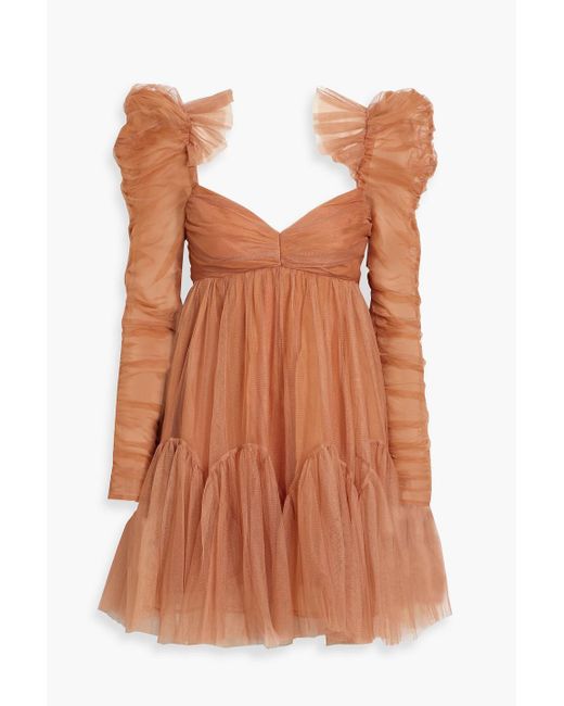 Zimmermann Brown Ruched Tulle Mini Dress