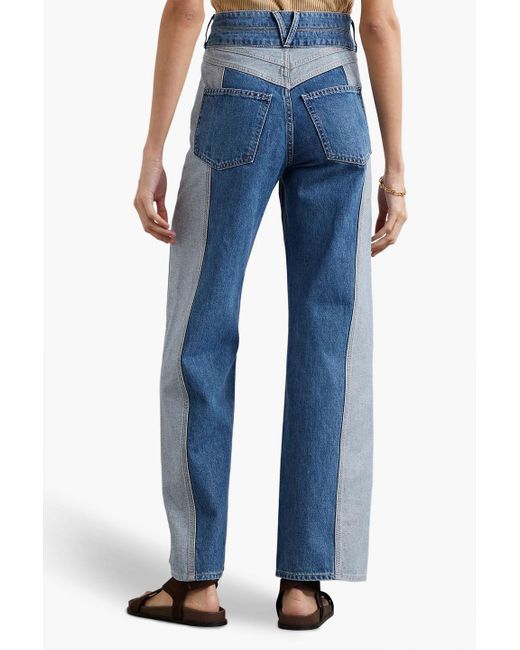 Veronica Beard Blue Taylor Two-tone High-rise Wide-leg Jeans