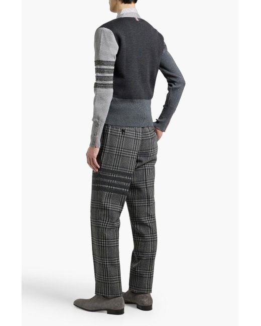 Thom Browne Black Tweed-Trimmed Striped Wool Cardigan for men