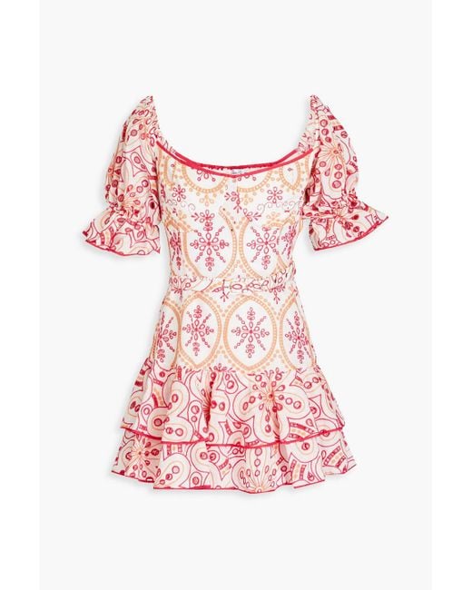 Charo Ruiz Pink Jean Tiered Broderie Anglaise Cotton-blend Mini Dress