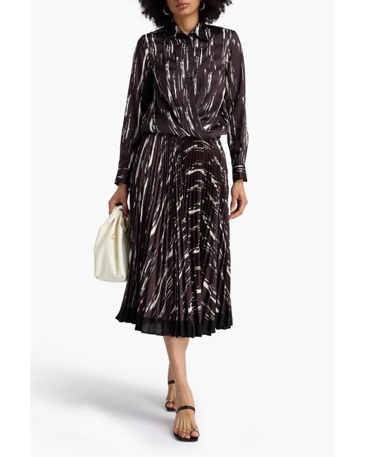 3.1 Phillip Lim Black Pleated Printed Satin-Twill Midi Skirt