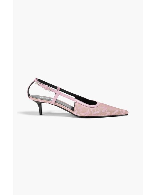 Versace Pink Leather-Trimmed Canvas-Jacquard Pumps