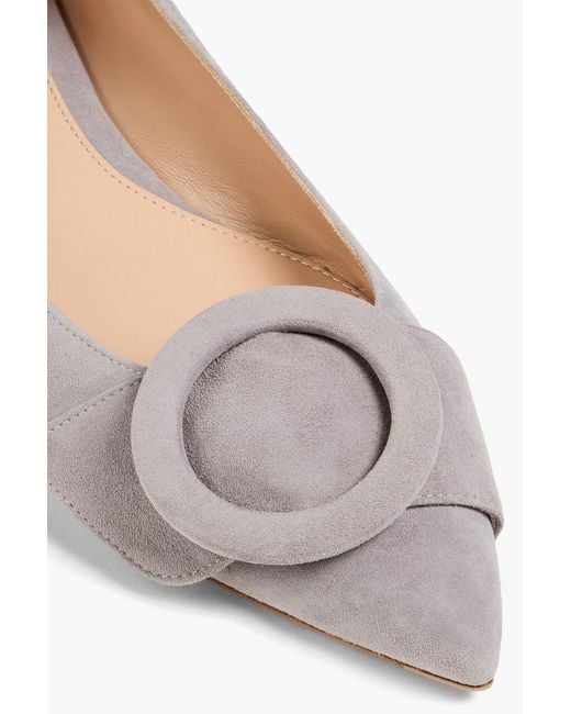 Gianvito Rossi White Venezia Buckled Suede Point-toe Flats
