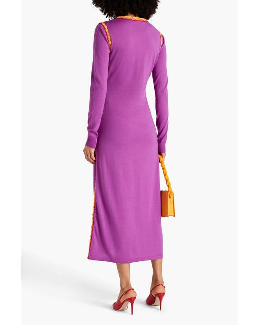 Moschino Pink Crochet-trimmed Wool Midi Dress