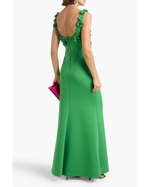 Badgley Mischka Floral-Appliqud Scuba Gown in Green | Lyst Badgley Mischka Floral-Appliqud Scuba Gown in Green | Lyst