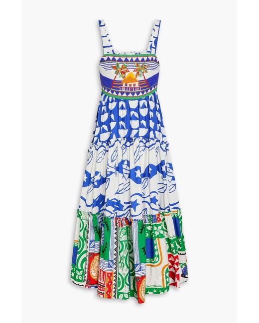 Farm Rio White Cutout Printed Cotton-Poplin Midi Dress