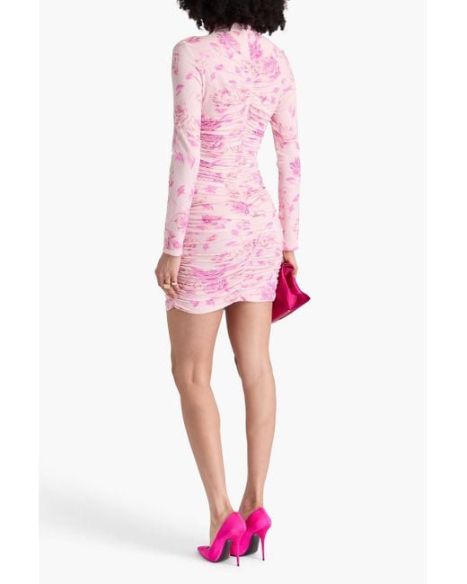 Magda Butrym Pink Cutout Ruched Floral-Print Jersey Mini Dress