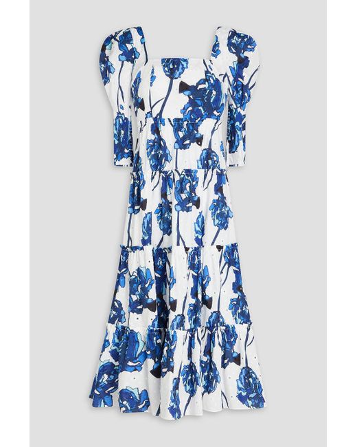 Diane von Furstenberg Blue Nora Floral-print Broderie Anglaise Cotton Midi Dress