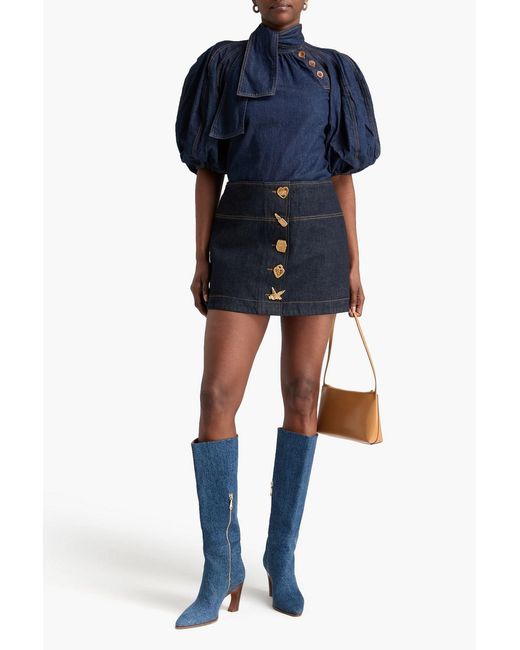 Zimmermann Blue Gathered Denim Blouse