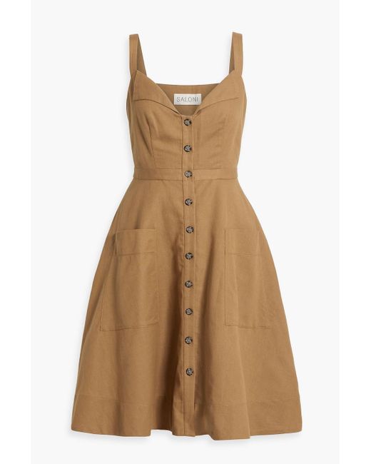 Saloni Brown Fara Cotton And Linen-blend Dress