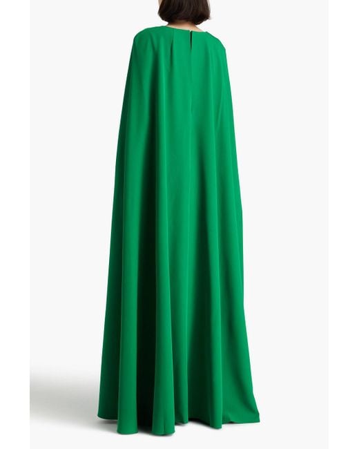 Marchesa Green Cape-effect Embellished Crepe Gown