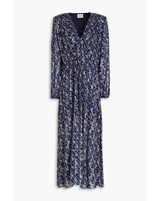 Claudie Pierlot Blue Rivage Wrap-effect Floral-print Metallic Fil Coupé Maxi Dress