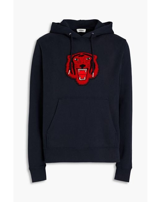 Sandro Blue Appliquéd French Cotton-terry Hoodie for men