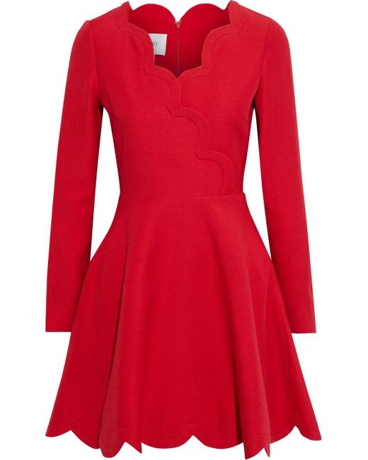 Valentino Garavani Red Scalloped Wool And Silk-blend Crepe Mini Dress