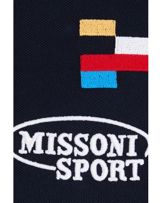 Missoni Blue Embroidered Cotton-piqué Polo Shirt for men