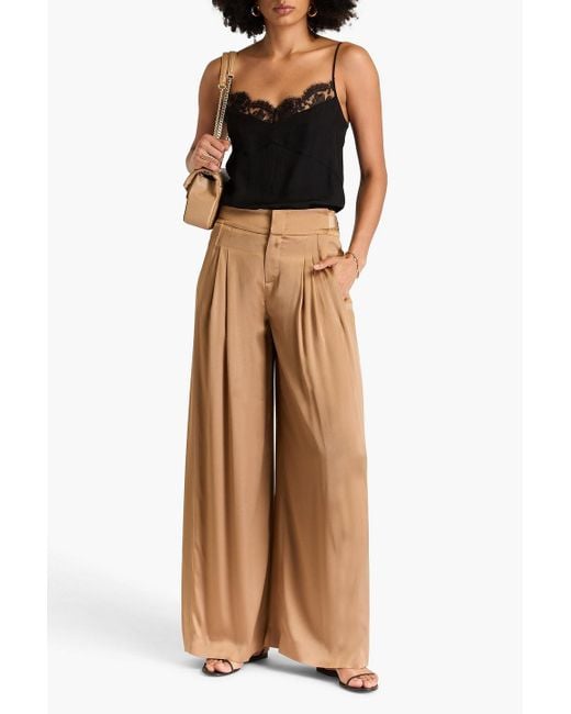 Alberta Ferretti Natural Pleated Satin-crepe Wide-leg Pants