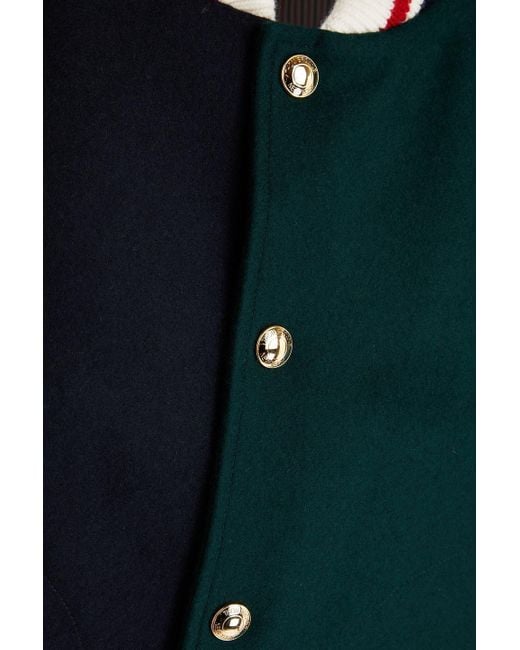 Thom Browne Blue Color-Block Wool-Felt Bomber Jacket for men