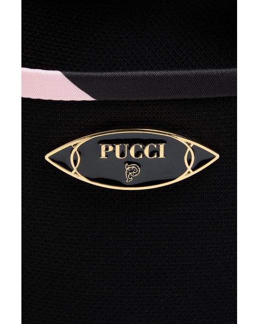 Emilio Pucci Black Printed Leather-Trimmed Cotton Bucket Bag