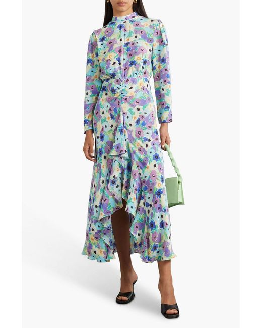 Rixo Blue Dani Open-Back Floral-Print Silk Crepe De Chine Midi Dress