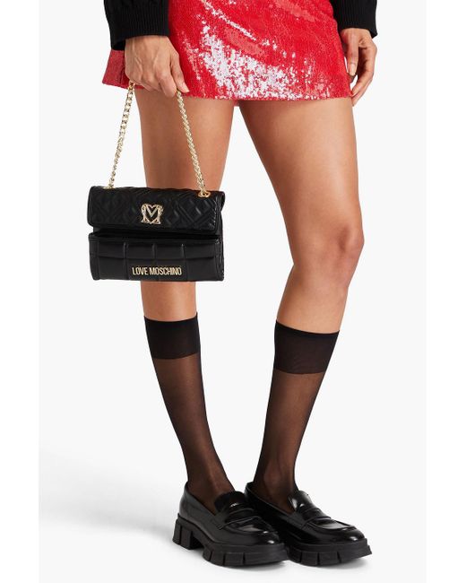 Love Moschino White Schultertasche aus gestepptem kunstleder